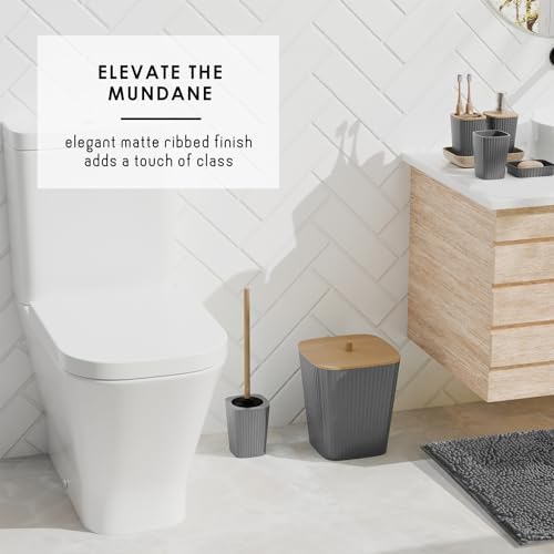 Clara Clark Bathroom Set - Grey Bathroom Accessories Set, 6PC Bathroom Accessory Set, Bathroom Sets with Bathroom Rugs, Toilet Brush, Trash Can & Soap Dispenser - Image 7