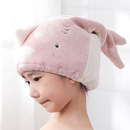 Hair Drying Towel for Kids Girls, Cute Cartoon Absorbent Quick Drying Bath Wrap Set for Bathing, Spa, Swimming Pool, Soft Microfiber Cap for Curly Long & Wet Hair, Pink