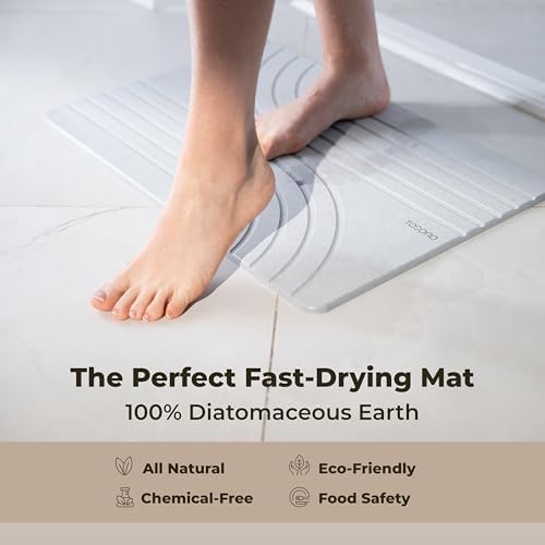 TOSORO - Stone Bath Mat Diatomaceous Earth Shower Mat Non-Slip Super Absorbent Diatomite Stone Bath Mats for Bathroom Floor Quick Drying Natural Easy to Clean (23.5 x 15) - Grey - Image 4