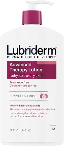Lubriderm Advanced Therapy Fragrance-Free Moisturizing Hand & Body Lotion + Pro-Ceramide, Intense Hydration for Itchy, Extra Dry, & Sensitive Skin, Non-Greasy, Hypoallergenic, 32 fl. oz (Pack of 6)