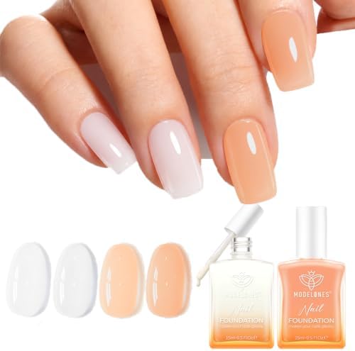 Modelones Nail Strengthener and Growth, Milky White Nude Orange Nail Polish by MODELONES
