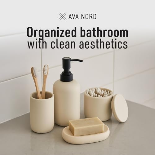 Ava Nord Modern Minimalist Ceramic Bathroom Accessories | Set of 4 | Cream - Image 6