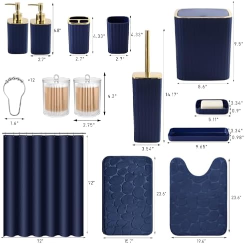XLHOMO Bathroom Set with Shower Curtain and Rugs- 25PC Blue Bathroom Set - Image 4