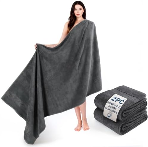 Cotton Paradise 100% Cotton Turkish Towel Set, Soft Absorbent Quick Dry, 2 Piece 35x70 Bath Sheet Set, Dark Gray by UNITEDHOMETEXTILE