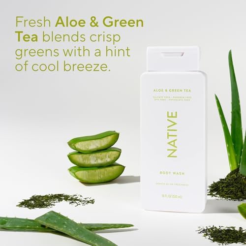 Native Clean Body Wash, Gentle & pH-balanced for Sensitive Skin, 24-Hr Freshness for Women & Men, Vegan & Cruelty-Free, Free of Sulfates, Parabens & Phthalates, Aloe & Green Tea, 18 Fl Oz (Pack of 6) - Image 5