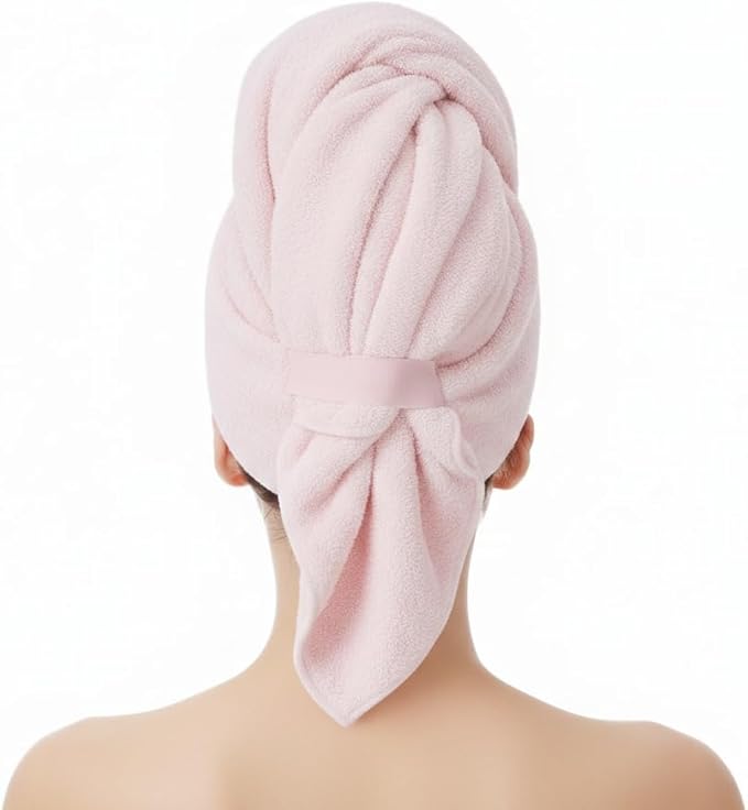 KEEPOZ Cotton Hair Towel Quick Dry Hair Towel Hair Drying Towels Suitable for All Kinds of Hair Ultra Absorbent Long and Thick Hair 26X40inch (Pink)