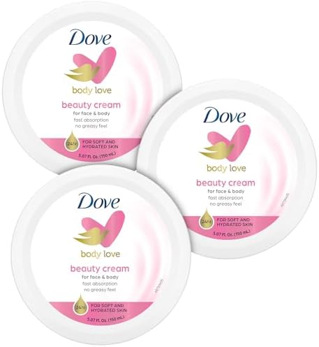 Dove Body Love Beauty Cream, Lightweight, Fast-Absorbing Face and Body Cream for Normal to Dry Skin, 24-Hour Moisture, Luxuriously Scented Face Cream, Hand & Body Lotion, 5.07 Fl Oz (Pack of 3) by Dove