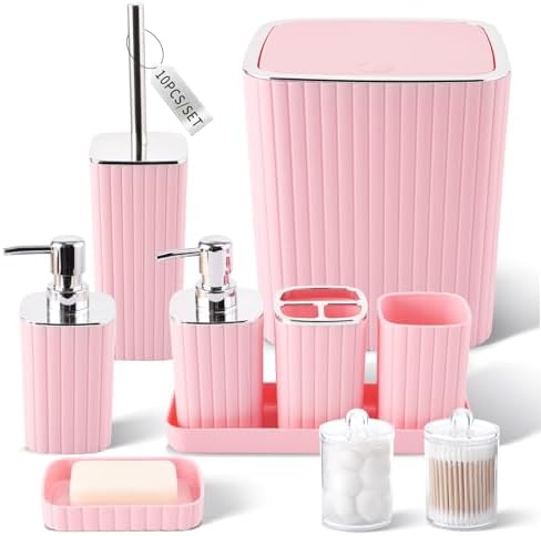 XLHOMO Bathroom Set - 10PC Gorgeous Pink Bathroom Accessories Set by BetterbathroomwithXLHOME