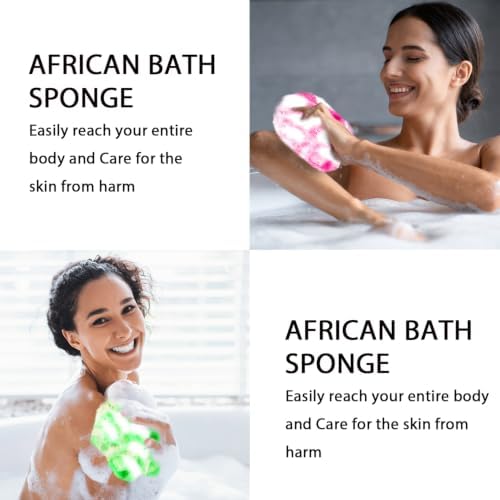 UJFQBH African Net Sponge Authentic, A Soft Yet Powerful Exfoliating Body Scrubber, Dries Quickly, and Gradually Transforms Rough Skin into Smooth 3 Pieces Rose red, Yellow, Green - Image 3