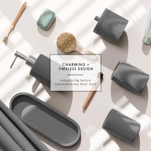 Clara Clark Grey Bathroom Set - Bathroom Sets with Shower Curtain and Rugs, 21PC Bathroom Accessory Set, Shower Curtain Set with Soap Dispenser & Toothbrush Holder - Image 6
