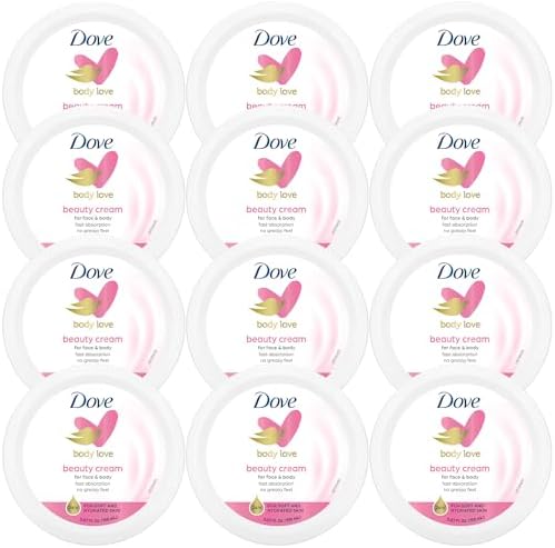 Dove Body Love Beauty Cream, Lightweight, Fast-Absorbing Face and Body Cream for Normal to Dry Skin, 24-Hour Moisture, Luxuriously Scented Face Cream, Hand & Body Lotion, 5.07 Fl Oz (Pack of 12) by Dove