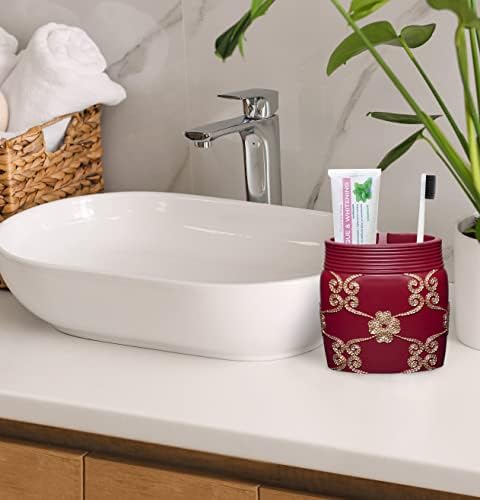 Zahari Home 4pc Elegant Rose Burgundy Bathroom Set Classic Bathroom Lotion Dispenser, Tumbler, Toothbrush Case and Bar Soap Holder Modern Uunique Design Burgundy Red Bathroom Accessories - Image 4