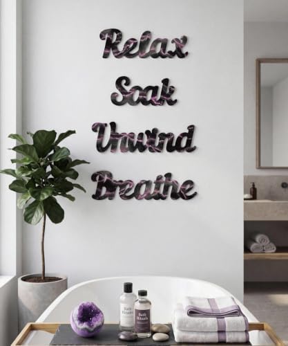 Putuo Decor 4PCS MDF Bathroom Wall Decor Relax Soak Unwind Breathe Signs, Black Pink Marble Spa Wall Art Set for Bathroom Bedroom Laundry Room Yoga Room Home Gift - Image 5