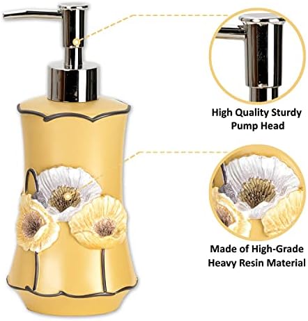 Zahari Home 4pc Poppy Fields Yellow Bathroom Accessories Set Hand Soap Dispenser, Tumbler, Tooth Brush Holder and Soap Dish Modern Contemporary Decor Complete Bathroom Sets with Shower Curtains - Image 2