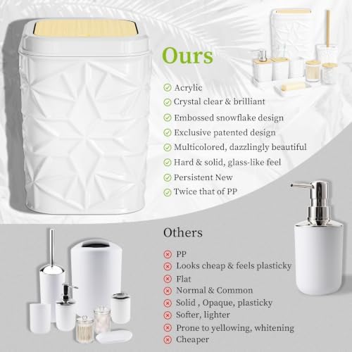 Bathroom Accessory Set, 9-Piece White Bathroom Set with Trash Can, Toilet Brush, Soap Dispenser, Soap Dish, Toothbrush Holder, Tumbler, Q-tip Holders & Tray, for Hotel/Apartment, Housewarming Gift - Image 7