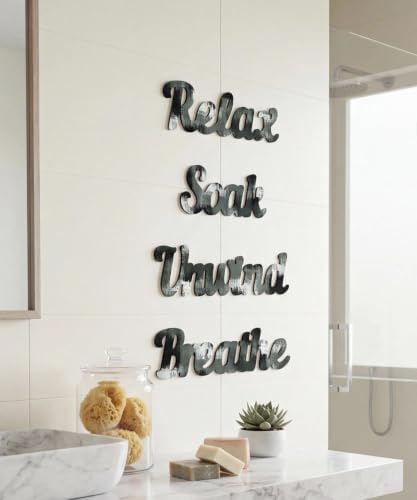 Putuo Decor 4PCS MDF Bathroom Wall Decor Relax Soak Unwind Breathe Signs, Black Gray Spa Wall Art Set for Bathroom Bedroom Laundry Room Yoga Room Home Gift - Image 5