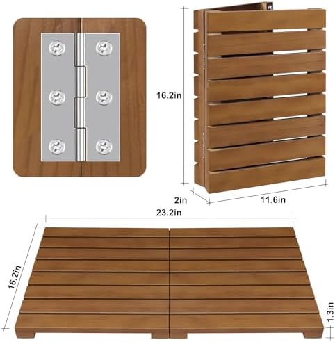 Teak Shower Mat - Foldable Wood Bath Mat for Spa, Sauna, Pool and Home - Image 2