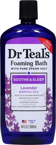 Dr Teal's Foaming Bath with Pure Epsom Salt, Soothe & Sleep with Lavender, 34 fl oz