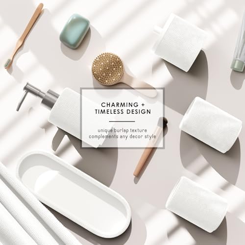 Clara Clark Bathroom Set - White Bathroom Accessories Set, 5PC Bathroom Accessory Set, Bathroom Sets with Soap Dispenser, Toothbrush Holder, Tumbler, Cotton Swab Jar & Vanity Tray - Image 5