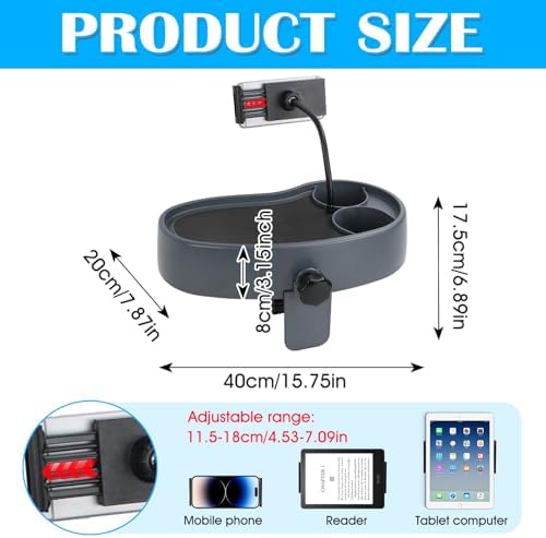 Hot Tub Table Tray with Adjustable Phone Holder, Nonslip Bathtub Table Tray, Between 2.4-7.4" Hot Tub Accessories for Adults with 2 Cup Holders, Clip-on Pool Side Table for Above Ground Bathtub (Gray) - Image 2
