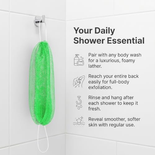 UJFQBH African Net Sponge Authentic 3 Pack, the Gentle Exfoliating Body Scrubber that Unclogs Pores, Reaches Your Back, Dries Fast, and Leaves Skin Smooth Day After Day（Magenta, yellow, emerald green） - Image 4