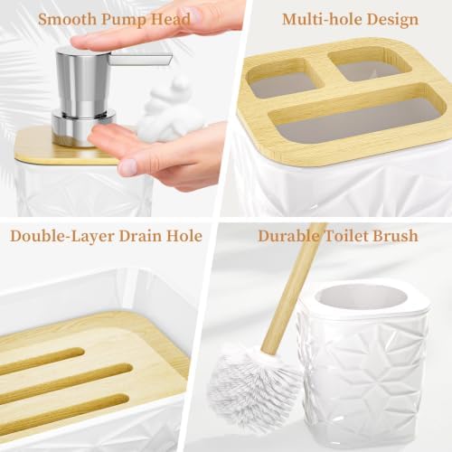Bathroom Accessory Set, 9-Piece White Bathroom Set with Trash Can, Toilet Brush, Soap Dispenser, Soap Dish, Toothbrush Holder, Tumbler, Q-tip Holders & Tray, for Hotel/Apartment, Housewarming Gift - Image 5