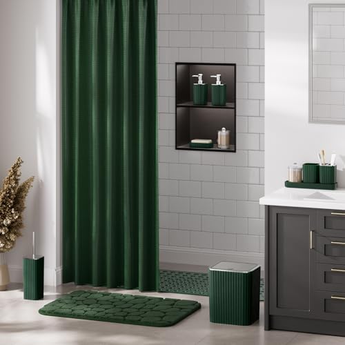 XLHOMO 26PC Bathroom Accessories Set - Gorgeous Green Bathroom Set, Bathroom Accessory Set, Shower Curtain Set with Bathtub Mats for Shower Tub, Trash Can & Soap Dispenser - Image 4