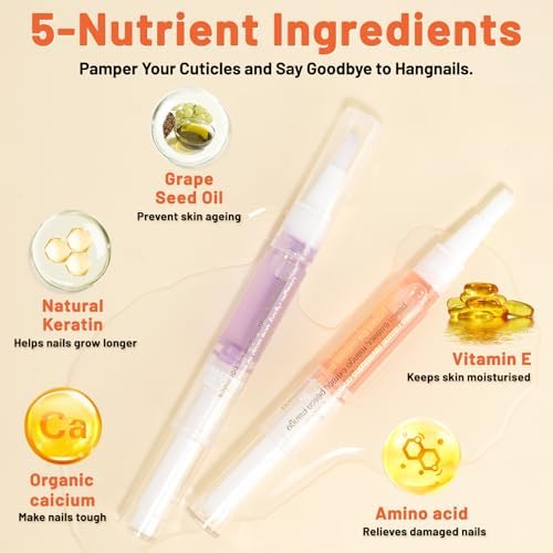 Meschett 2PCS Cuticle Oil Pens for Nail Care,Cuticle Revitalizer Oil Pen with Soft Brush,Cuticle Oil to Prevent Nail Cracking and Dry (Blueberry & Watermelon Flavor) - Image 3