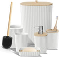 Clara Clark Bathroom Set - White Bathroom Accessories Set, 6PC Bathroom Accessory Set, Bathroom Sets with Toilet Brush, Trash Can & Soap Dispenser by ClaraClark