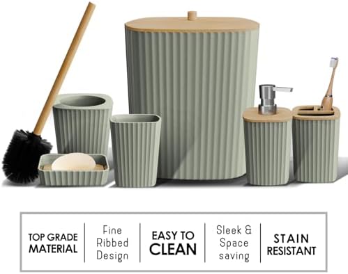 Clara Clark Bathroom Set - Sage Green Bathroom Accessories Set, 6PC Bathroom Accessory Set, Bathroom Sets with Bathroom Rugs, Toilet Brush, Trash Can & Soap Dispenser - Image 4