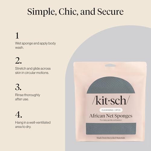 Kitsch African Net Sponge – Exfoliating Body Scrubber – Aqua Grey, 3 Pcs - Image 7