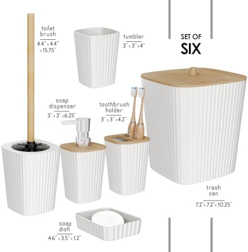 Clara Clark Bathroom Set - White Bathroom Accessories Set, 6PC Bathroom Accessory Set, Bathroom Sets with Toilet Brush, Trash Can & Soap Dispenser - Image 2