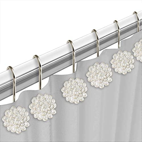 Zahari Home 13pc Rose Vine Bathroom Sheer Shower Curtain Sets Sheer Shower Curtain & 12 Shower Bathroom Hooks Modern Classic Luxury Contemporary Decor Beige Shower Curtain Set - Image 5