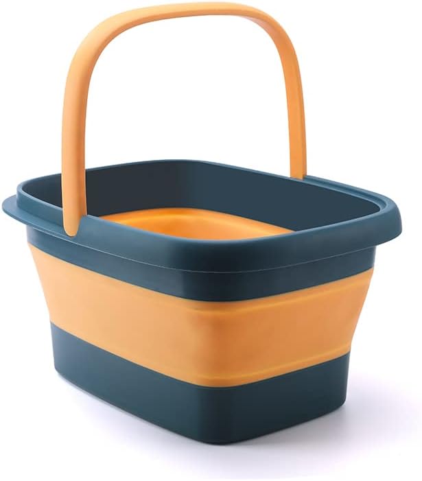 AllSett Health Collapsible Foot Bath – Advance Soaking Tub with Portable Design and Handle – Foldable Pedicure Foot Spa Bowl – Compact and Lightweight Soak with Acupressure Points, Blue and Orange