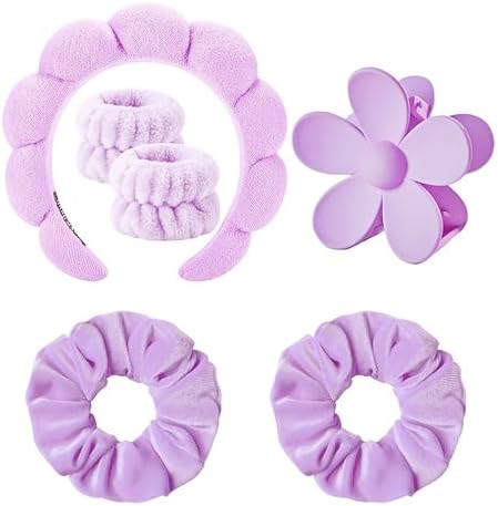 Spa Headband Set Washing and makeup sponge hair hoop suit bath towel cloth for cleaning the face or bath beam. (Purple, Average code) by Pezlun