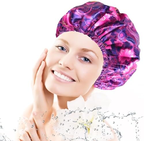 Shower Caps for Women, 4 PCS Reusable Waterproof Bath Cap - Image 3