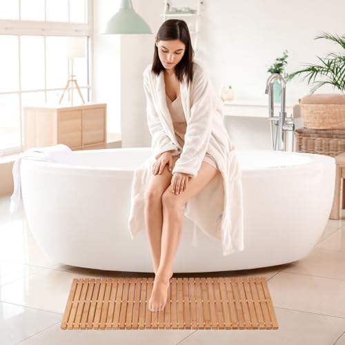 Bath Mat Bathroom Runner Long Large Rugs Floor Wood Shower Bathtub Waterproof Non Slip Accessories 16x34 Inch Easy to Clean, Natural, 1 pc - Image 6