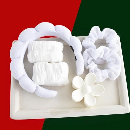 Spa Headband Set Washing and makeup sponge hair hoop suit bath towel cloth for cleaning the face or bath beam. (White, Average code) - Image 5