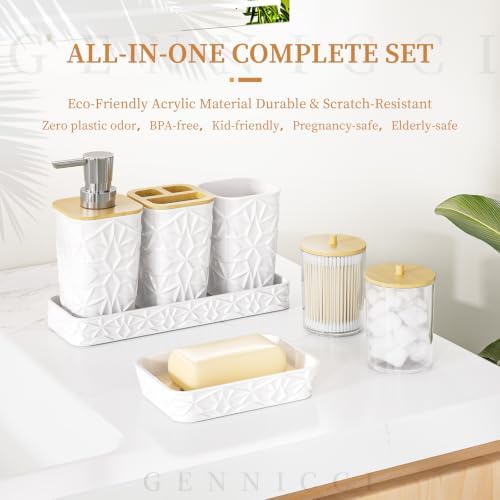 Bathroom Accessory Set, 9-Piece White Bathroom Set with Trash Can, Toilet Brush, Soap Dispenser, Soap Dish, Toothbrush Holder, Tumbler, Q-tip Holders & Tray, for Hotel/Apartment, Housewarming Gift - Image 4