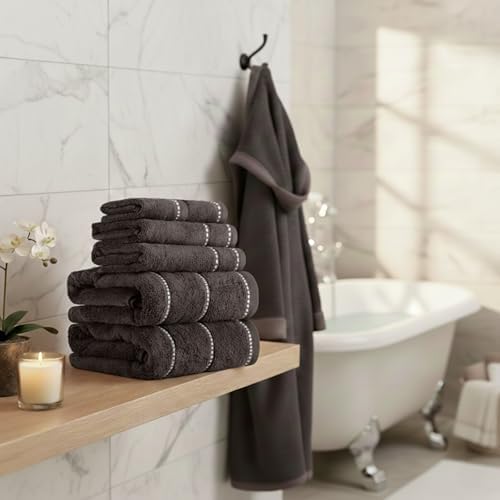 Lavish Home Bathroom Towels Set, Bathroom Accessories, Charcoal, Set of 6 - Image 2