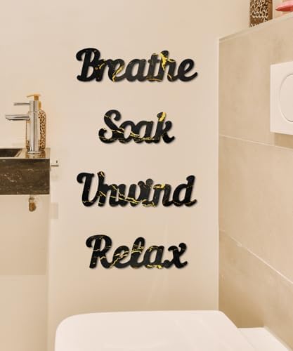 Putuo Decor Black Gold Bathroom Decor, Relax Soak Unwind Breathe Wall Decoration, Modern Marble Style Bathroom Accessories, Rustic Spa Wall Decorations for Home, Bedroom or Living Room - Image 4