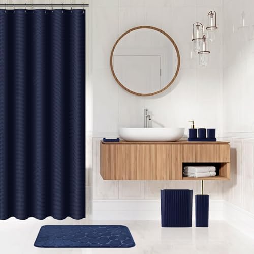 XLHOMO 26PC Bathroom Accessories Set - Gorgeous Blue Bathroom Set, Bathroom Accessory Set, Navy Blue Shower Curtain Set with Bathtub Mats for Shower Tub - Image 6