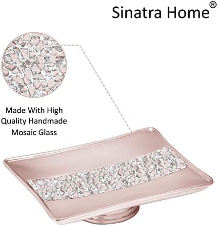 Zahari Home 4pc Sinatra Stylish Bathroom Accessories Set Liquid Soap Dispenser, Tumbler, Tooth Brush Holder and Soap Dish Modern Classic Luxury Decor Bling Mosaic Glass Blush Bathroom Accessories - Image 6