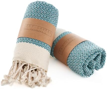 BAY LAUREL Turkish Hand Towel – Pack of 2 | Soft & Absorbent Decorative Towels for Bathroom, Hand, Face, Hair, Gym, Yoga, SPA, Kitchen & Tea | Boho Decor (Petrol, Diamond 15x26 Inches (Set of 2) by BayLaurel