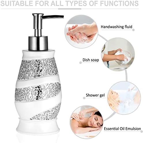 Zahari Home 4pc Sinatra Stylish Bathroom Accessories Set White Soap Dispenser, Tumbler, Tooth Brush Holder and Soap Dish Modern Classic Luxury Decor Bling Mosaic Glass White Bathroom Accessories - Image 3