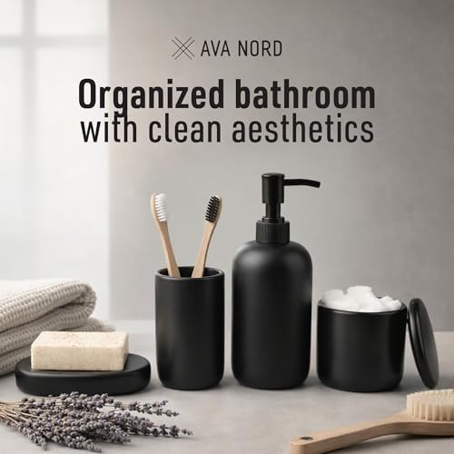 Ava Nord Modern Minimalist Ceramic Bathroom Accessories | Set of 4 | Black - Image 6