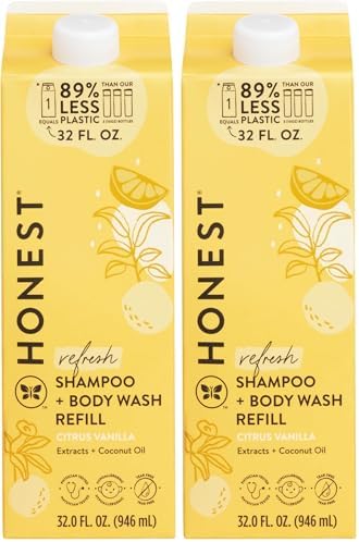 The Honest Company 2-in-1 Cleansing Shampoo Body Wash Refill Carton, Gentle for Baby, Naturally Derived, Tear-free, Hypoallergenic, Citrus Vanilla Refresh, 32 fl oz, (Pack of 2) by TheHonestCompany