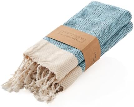 BAY LAUREL Turkish Hand Towel – Pack of 2 | Soft & Absorbent Decorative Towels for Bathroom, Hand, Face, Hair, Gym, Yoga, SPA, Kitchen & Tea (Turquoise, Herringbone 16x40 Inches (Set of 2) by BayLaurel