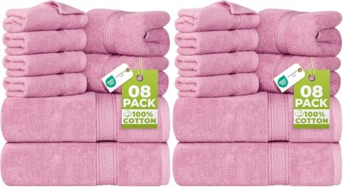 Utopia Towels 8 Piece Luxury Towel Set – Majestic Plush, Super Absorbent & Quicker-to-Dry, Thick 100% Ring Spun Cotton Towels for Bathroom, Spa & Hotel – 2 Bath, 2 Hand, 4 Washcloths, Pink (Pack of 2) by UTOPIATOWELS
