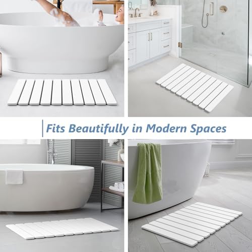AWW Foldable Stone Bath Mat, Diatomaceous, 23.6"x15.5", White - Image 6